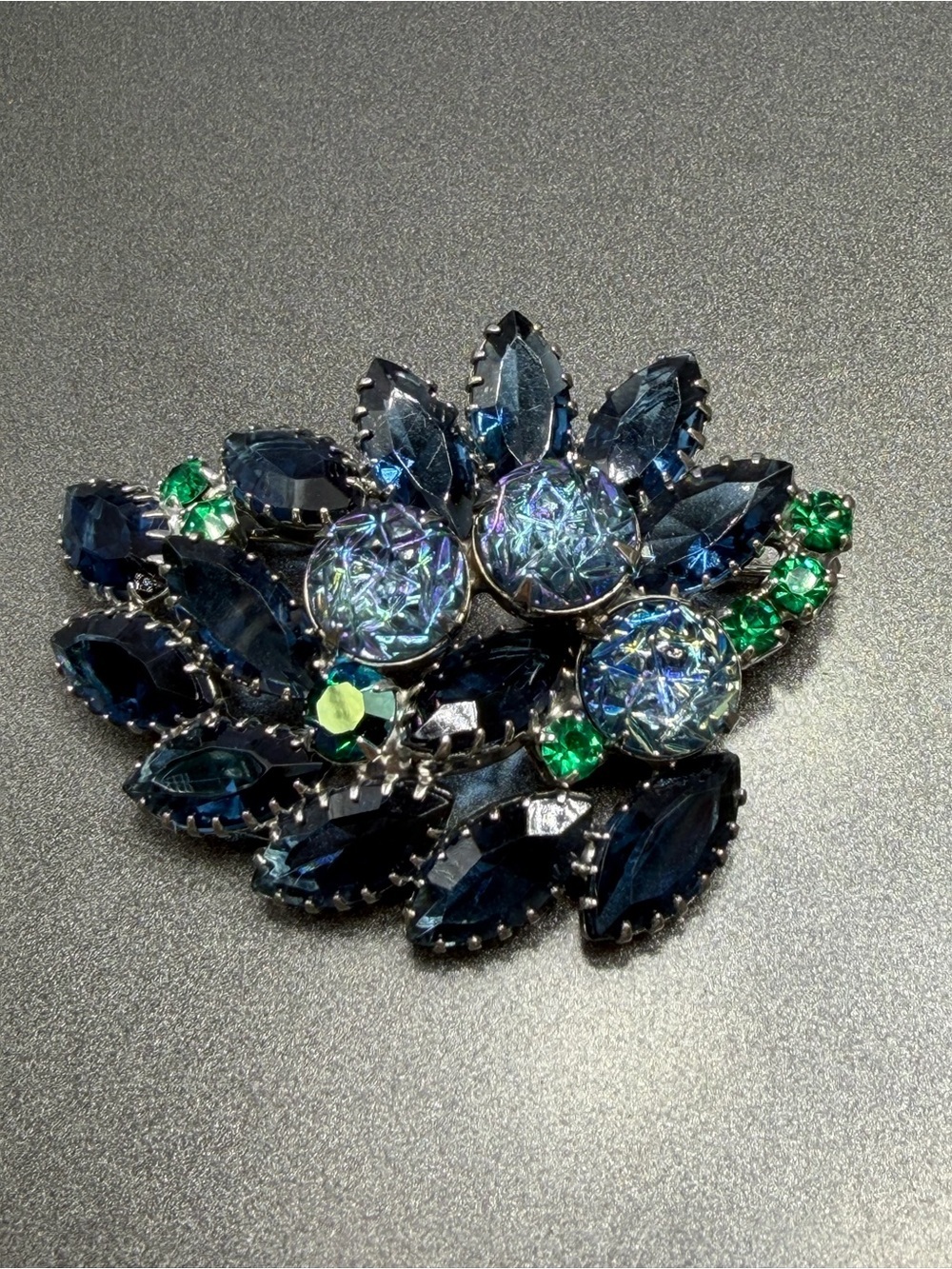 Vintage Art Glass Blue Dogtooth Style Brooch #469UR